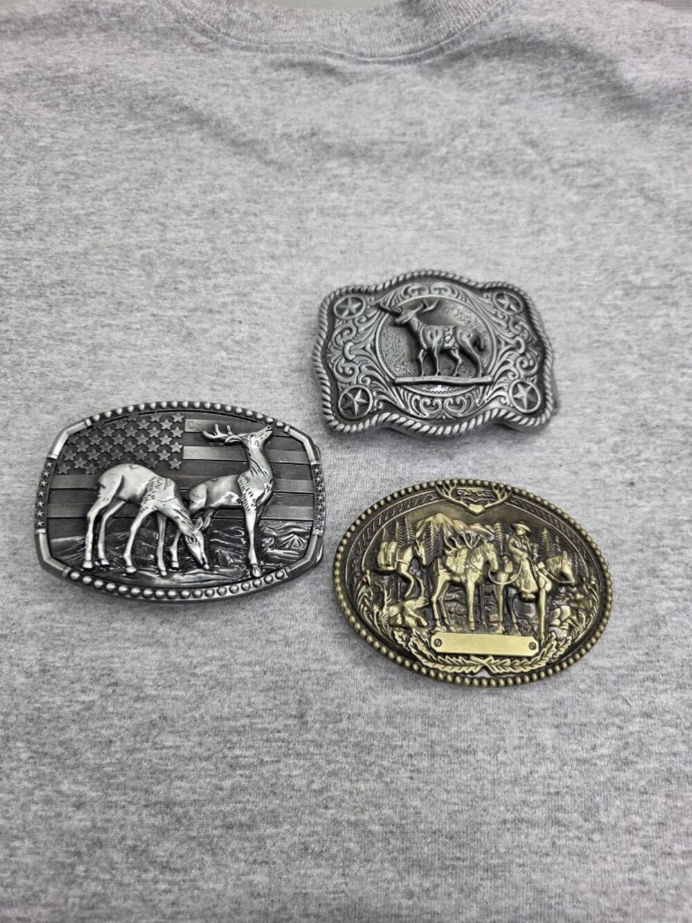Lot of 3 Deer Buck Horse American Sportsman Forestry Belt Buckles